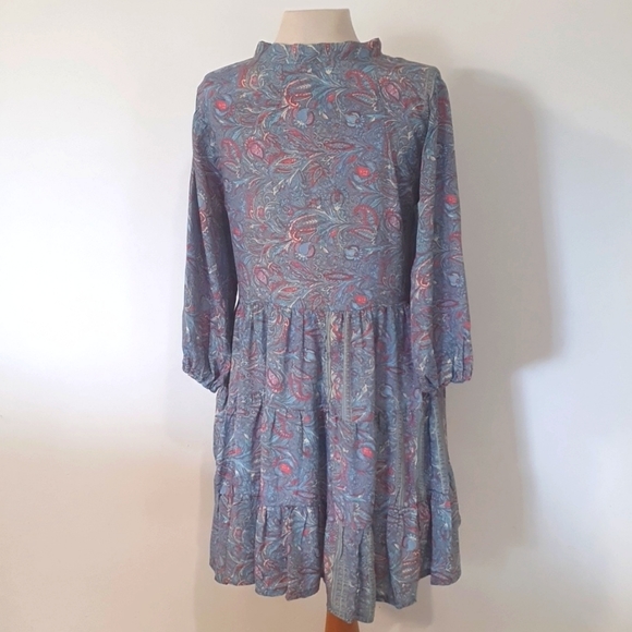 Caravan Co Size 12 approx Blue Floral Silk Blend Boho Dress - Picture 5 of 8